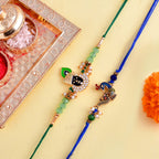 trueBrowns X Voylla Pack of 2 Green Lord Krishna And Blue Peacock Rakhi | Grocsy