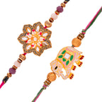 trueBrowns X Voylla Pack of 2 Meenakari Kundan Floral And Elephant Rakhi | Grocsy