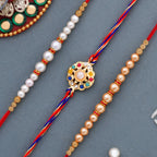 trueBrowns X Voylla Set of 3 Pearl Beads Studded Thread Rakhi | Grocsy