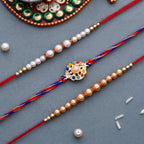 trueBrowns X Voylla Set of 3 Pearl Beads Studded Thread Rakhi | Grocsy