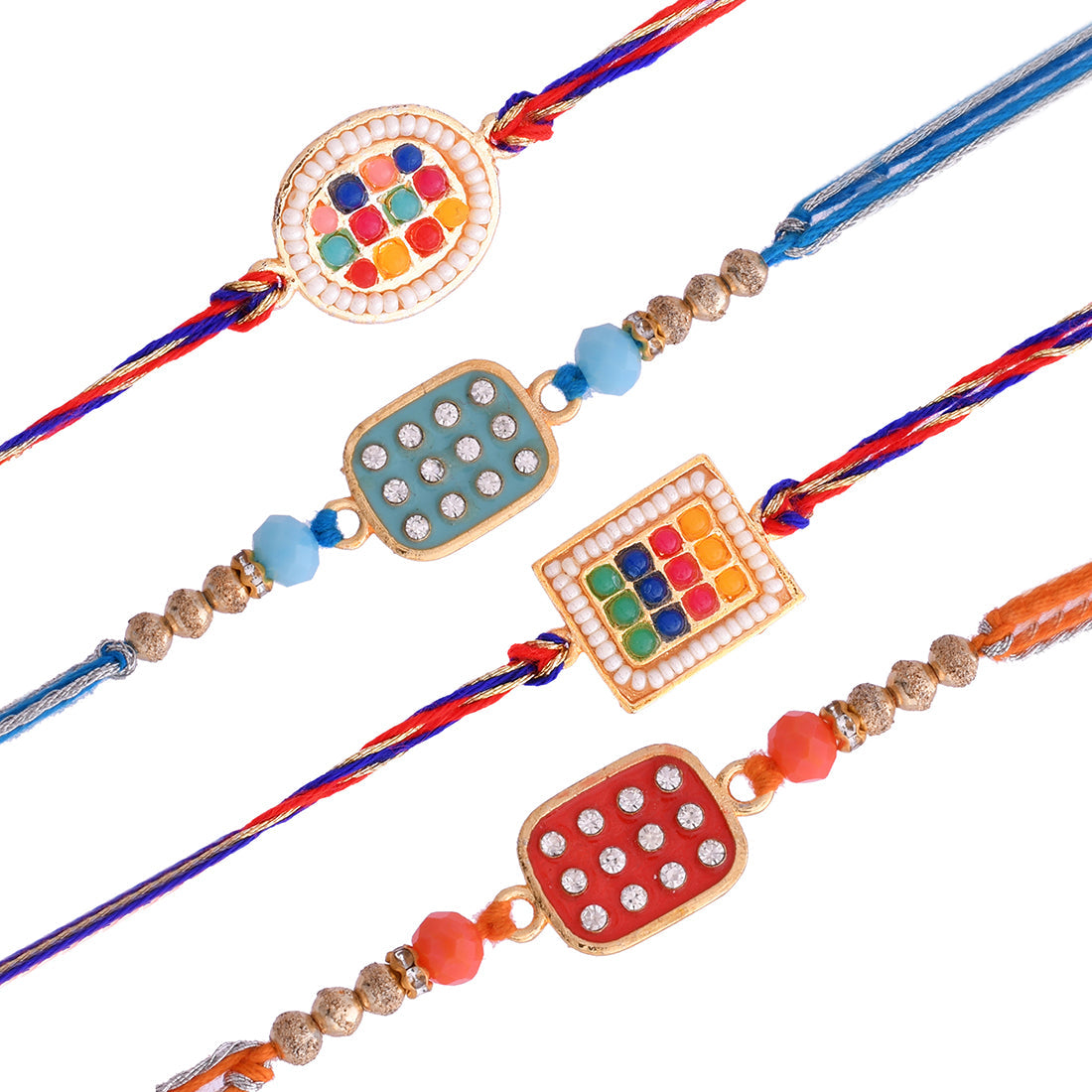 trueBrowns X Voylla Set of 4 Meenakari Kundan Embellished Rakhi | Grocsy
