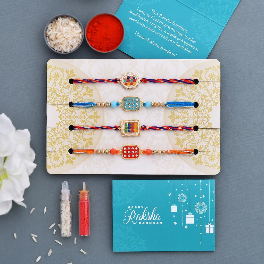 trueBrowns X Voylla Set of 4 Meenakari Kundan Embellished Rakhi | Grocsy