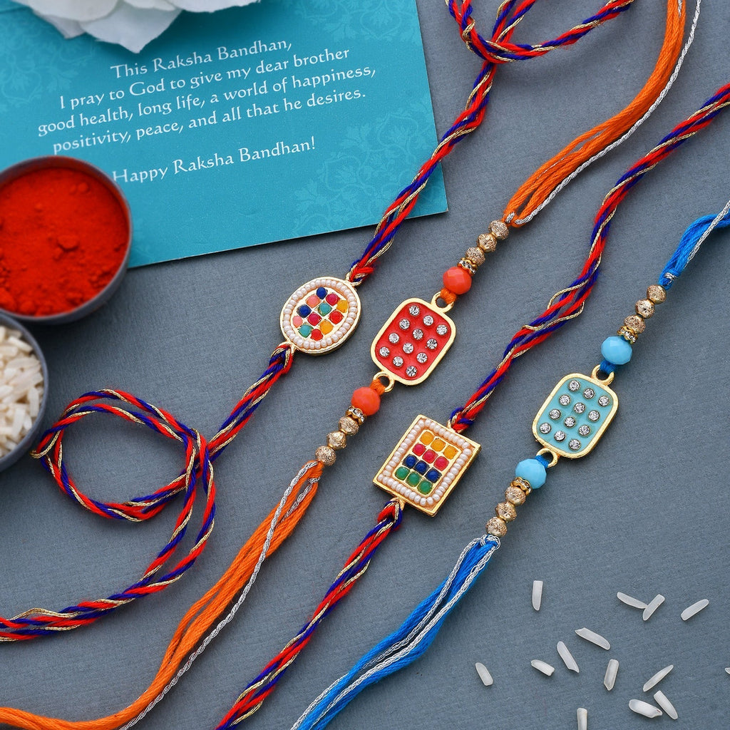 trueBrowns X Voylla Set of 4 Meenakari Kundan Embellished Rakhi | Grocsy