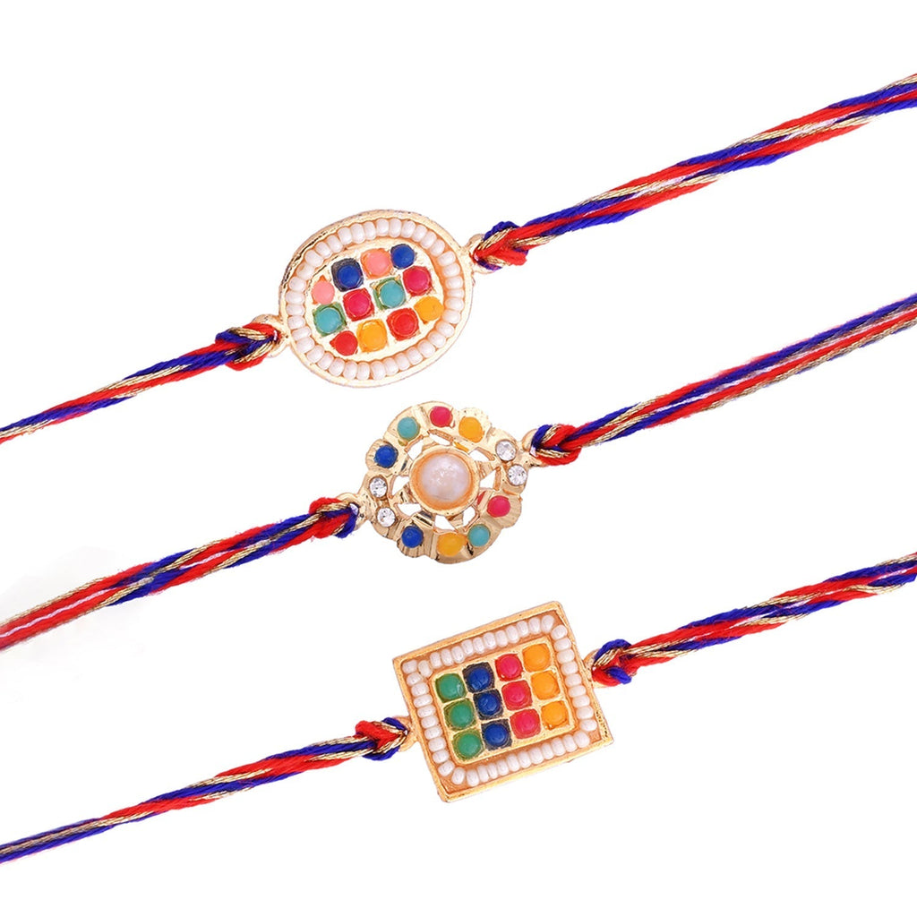 trueBrowns X Voylla Set of 3 Colorful Beads Studded Thread Rakhi | Grocsy