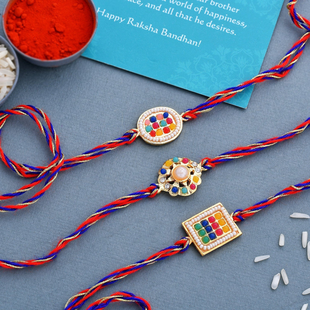 trueBrowns X Voylla Set of 3 Colorful Beads Studded Thread Rakhi | Grocsy
