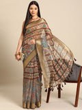 Multicolor Cotton Blend Printed Kalamkari Saree with Unstitched Blouse - Hiral Fashion | Grocsy