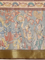 Multicolor Cotton Blend Printed Kalamkari Saree with Unstitched Blouse - Hiral Fashion | Grocsy