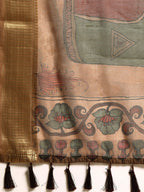 Multicolor Cotton Blend Printed Kalamkari Saree with Unstitched Blouse - Hiral Fashion | Grocsy