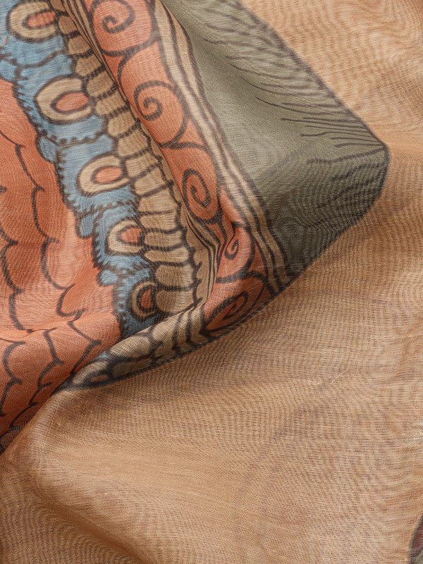 Multicolor Cotton Blend Printed Kalamkari Saree with Unstitched Blouse - Hiral Fashion | Grocsy