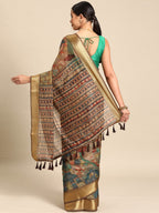 Multicolor Cotton Blend Printed Kalamkari Saree with Unstitched Blouse - Hiral Fashion | Grocsy