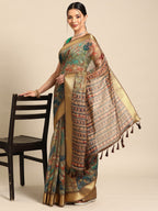 Multicolor Cotton Blend Printed Kalamkari Saree with Unstitched Blouse - Hiral Fashion | Grocsy
