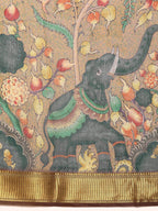 Multicolor Cotton Blend Printed Kalamkari Saree with Unstitched Blouse - Hiral Fashion | Grocsy