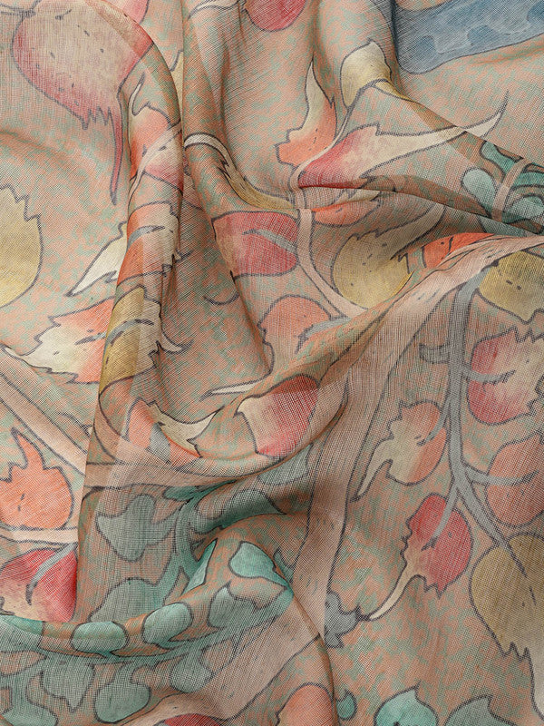 Multicolor Cotton Blend Printed Kalamkari Saree with Unstitched Blouse - Hiral Fashion | Grocsy