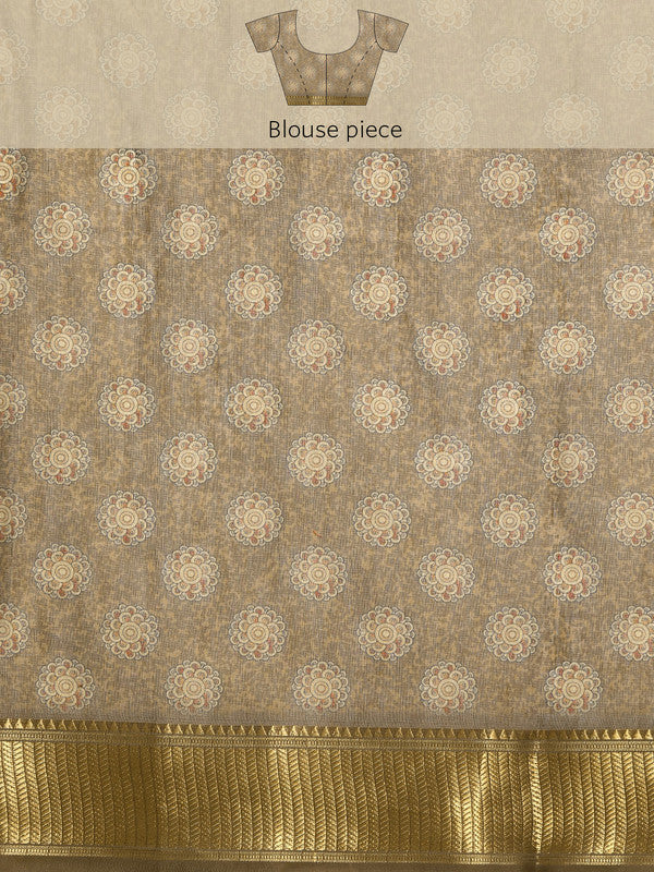 Multicolor Cotton Blend Printed Kalamkari Saree with Unstitched Blouse - Hiral Fashion | Grocsy