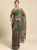 Multicolor Cotton Blend Printed Kalamkari Saree with Unstitched Blouse - Hiral Fashion | Grocsy