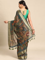 Multicolor Cotton Blend Printed Kalamkari Saree with Unstitched Blouse - Hiral Fashion | Grocsy