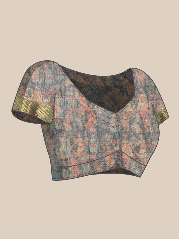 Multicolor Cotton Blend Printed Kalamkari Saree with Unstitched Blouse - Hiral Fashion | Grocsy