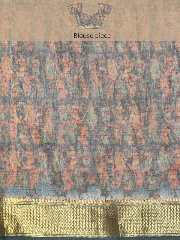 Multicolor Cotton Blend Printed Kalamkari Saree with Unstitched Blouse - Hiral Fashion | Grocsy