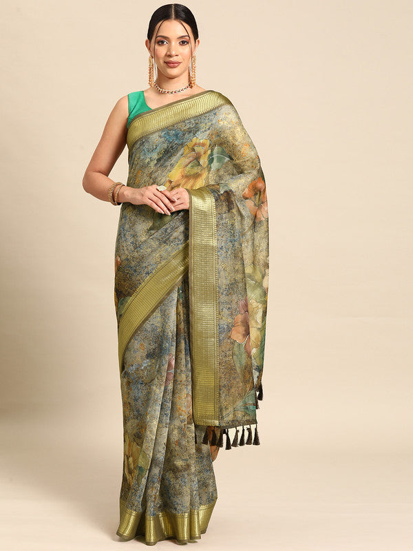 Multicolor Cotton Blend Printed Kalamkari Saree with Unstitched Blouse - Hiral Fashion | Grocsy