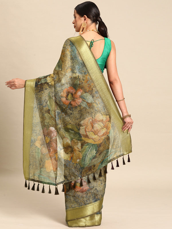 Multicolor Cotton Blend Printed Kalamkari Saree with Unstitched Blouse - Hiral Fashion | Grocsy