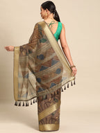 Multicolor Cotton Blend Printed Kalamkari Saree with Unstitched Blouse - Hiral Fashion | Grocsy