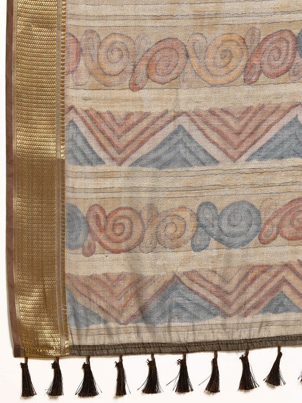 Multicolor Cotton Blend Printed Kalamkari Saree with Unstitched Blouse - Hiral Fashion | Grocsy