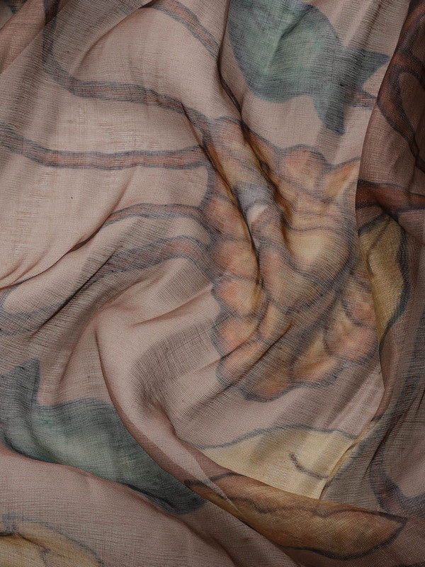 Multicolor Cotton Blend Printed Kalamkari Saree with Unstitched Blouse - Hiral Fashion | Grocsy