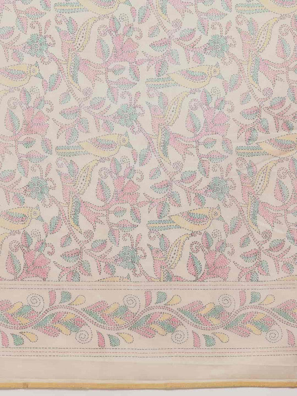 Multicolor Cotton Blend Printed Kalamkari Saree with Unstitched Blouse - Hiral Fashion | Grocsy