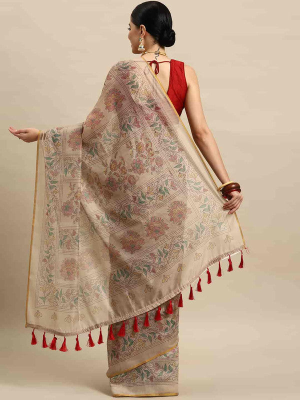 Multicolor Cotton Blend Printed Kalamkari Saree with Unstitched Blouse - Hiral Fashion | Grocsy
