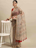Multicolor Cotton Blend Printed Kalamkari Saree with Unstitched Blouse - Hiral Fashion | Grocsy