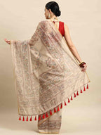 Multicolor Cotton Blend Printed Kalamkari Saree with Unstitched Blouse - Hiral Fashion | Grocsy