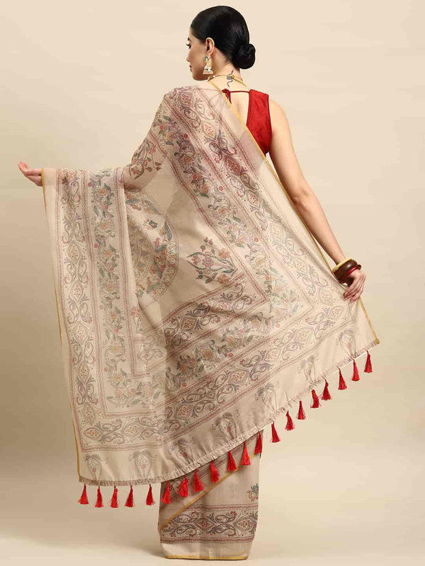 Multicolor Cotton Blend Printed Kalamkari Saree with Unstitched Blouse - Hiral Fashion | Grocsy