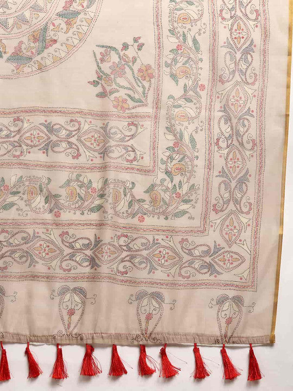 Multicolor Cotton Blend Printed Kalamkari Saree with Unstitched Blouse - Hiral Fashion | Grocsy