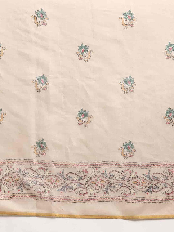 Multicolor Cotton Blend Printed Kalamkari Saree with Unstitched Blouse - Hiral Fashion | Grocsy