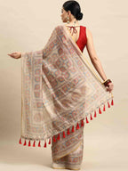 Multicolor Cotton Blend Printed Kalamkari Saree with Unstitched Blouse - Hiral Fashion | Grocsy