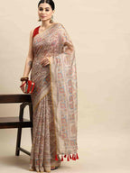 Multicolor Cotton Blend Printed Kalamkari Saree with Unstitched Blouse - Hiral Fashion | Grocsy