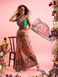 Peach Cotton Blend Printed Madhubani Saree with Unstitched Blouse - Hiral Fashion | Grocsy