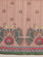 Peach Cotton Blend Printed Madhubani Saree with Unstitched Blouse - Hiral Fashion | Grocsy