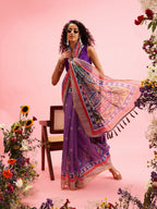 Purple Cotton Blend Printed Madhubani Saree with Unstitched Blouse - Hiral Fashion | Grocsy