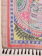 Purple Cotton Blend Printed Madhubani Saree with Unstitched Blouse - Hiral Fashion | Grocsy