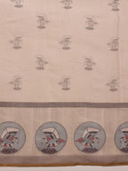 Beige Cotton Blend Printed Madhubani Saree with Unstitched Blouse - Hiral Fashion | Grocsy
