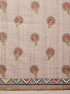 Beige Cotton Blend Printed Madhubani Saree with Unstitched Blouse - Hiral Fashion | Grocsy