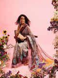 Gray Cotton Blend Printed Madhubani Saree with Unstitched Blouse - Hiral Fashion | Grocsy