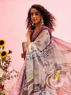 Gray Cotton Blend Printed Madhubani Saree with Unstitched Blouse - Hiral Fashion | Grocsy