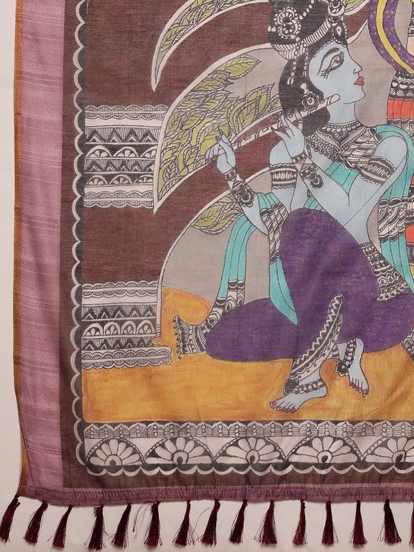 Gray Cotton Blend Printed Madhubani Saree with Unstitched Blouse - Hiral Fashion | Grocsy