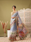 Gray Cotton Blend Printed Madhubani Saree with Unstitched Blouse - Hiral Fashion | Grocsy