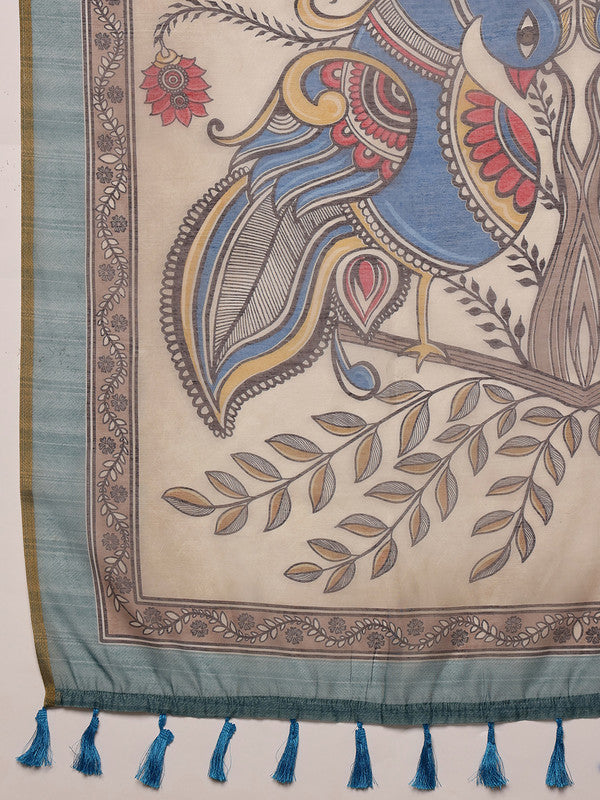 Pink Cotton Blend Printed Madhubani Saree with Unstitched Blouse - Hiral Fashion | Grocsy