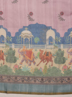 Pink Cotton Blend Printed Madhubani Saree with Unstitched Blouse - Hiral Fashion | Grocsy
