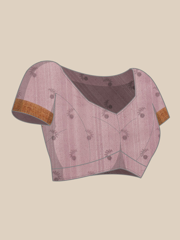 Pink Cotton Blend Printed Madhubani Saree with Unstitched Blouse - Hiral Fashion | Grocsy