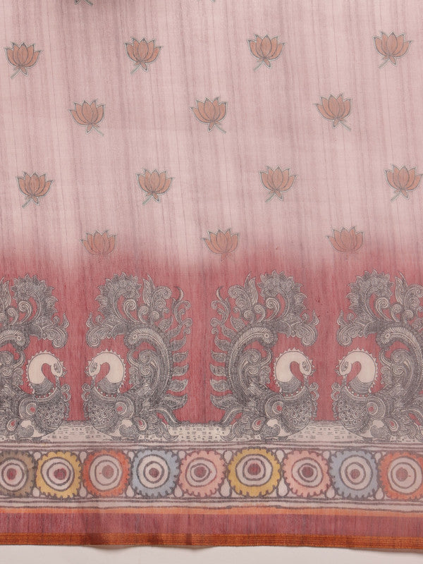 Rust Cotton Blend Printed Madhubani Saree with Unstitched Blouse - Hiral Fashion | Grocsy